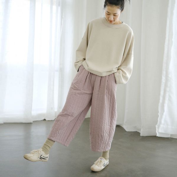 燕燕~休閒文藝加厚絎棉九分褲 乾淨簡約條紋絎線棉褲  ab2237701 