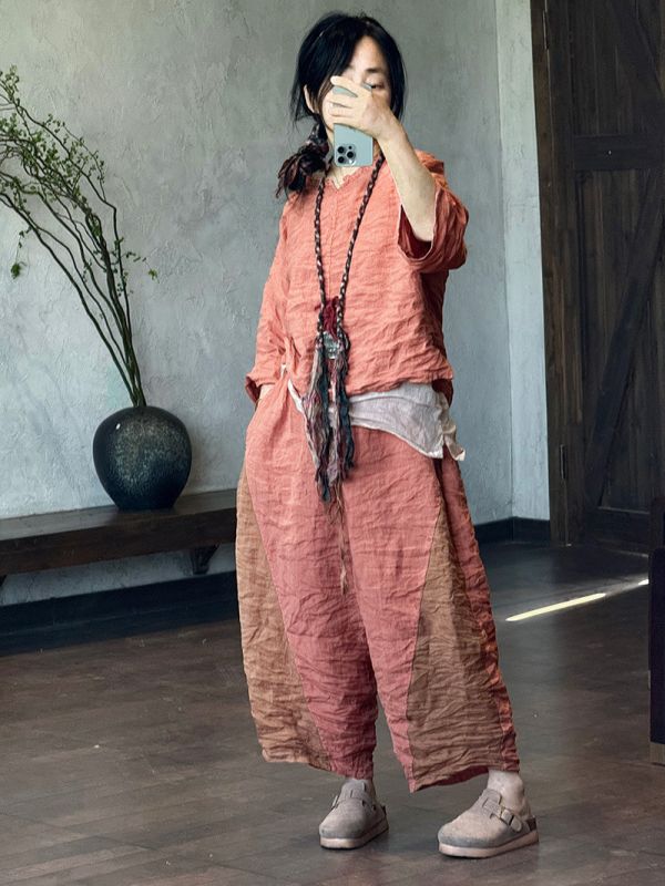 燕燕~亞麻~時尚舒適百搭寬鬆圓領女襯衫 上衣麻衫 上衣 