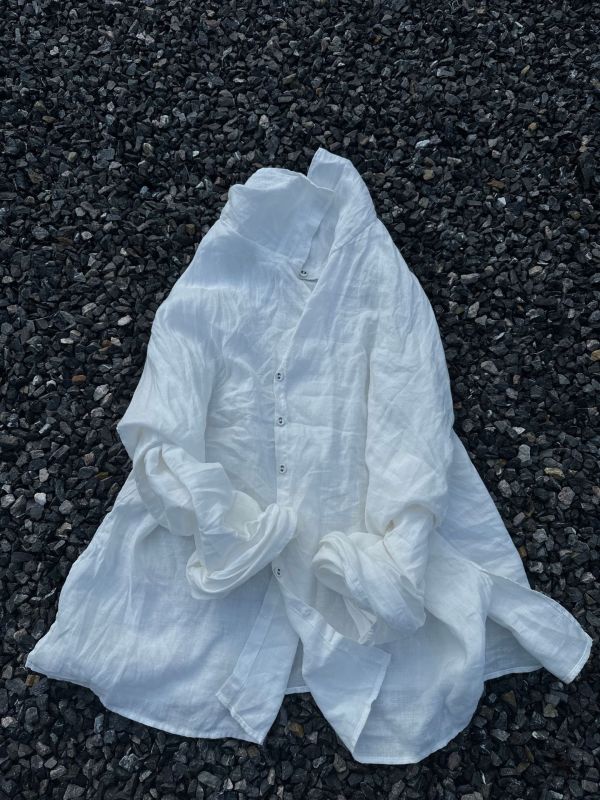 燕燕~秋冬新款 寬鬆加厚苧麻高領開襟衫 上衣 