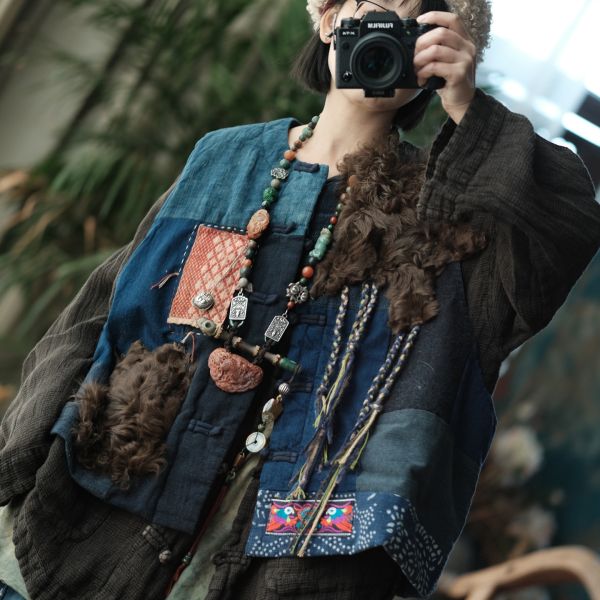 燕燕~秋冬新款 復古文藝純手工老布拼貼小眾氛圍夾棉背心 ab226301 