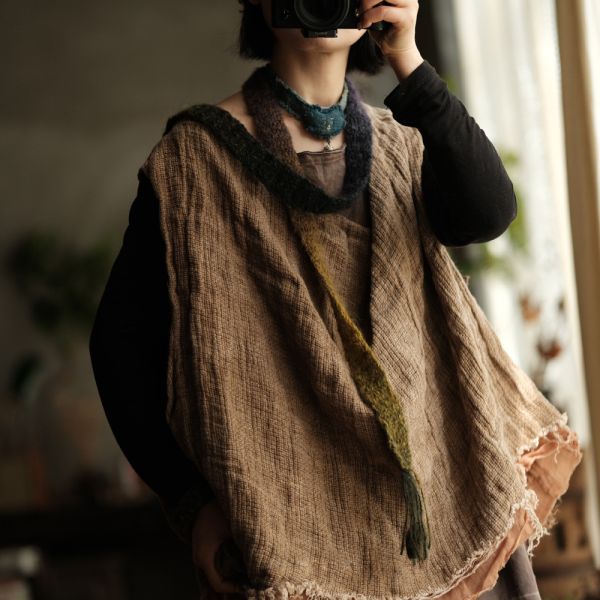 燕燕~秋冬新款 復古文藝手工編織長絨羊毛段染細圍巾 髮帶 abSC08301 