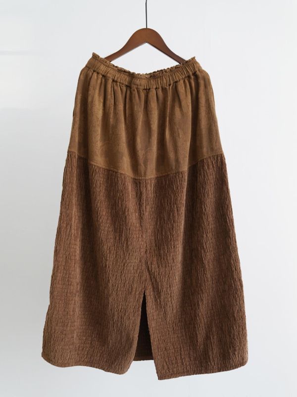 燕燕~秋冬款 燈芯絨提花拼接繭型直筒長裙 aB2534801 