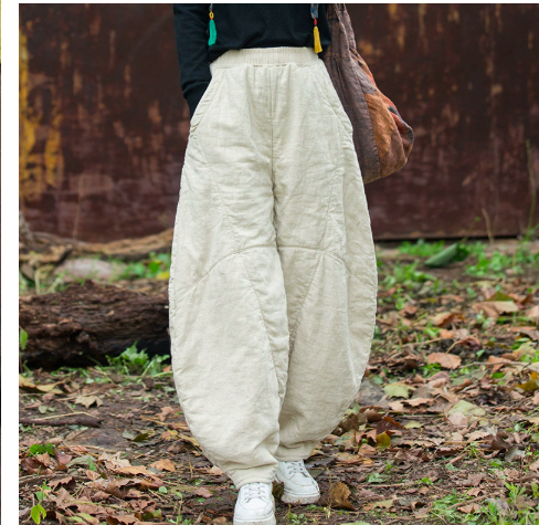 燕燕~秋冬款 苧麻夾棉  砂炒做舊垂感寬鬆燈籠褲 打坐禪修 太極褲 棉褲 