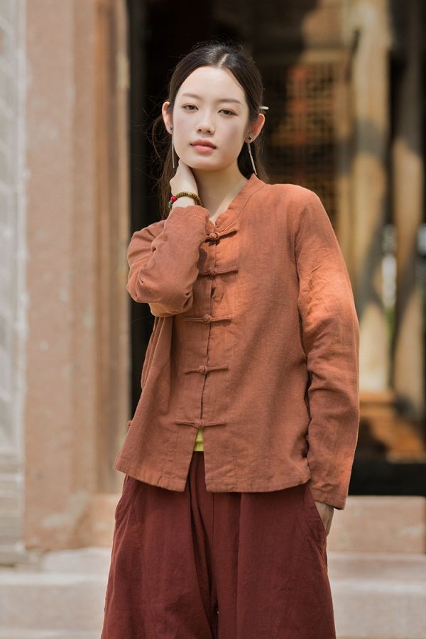 燕燕~春季新款 改良驚艷小立領上衣  盤扣女式長袖修身禪服開襟衫 外套 