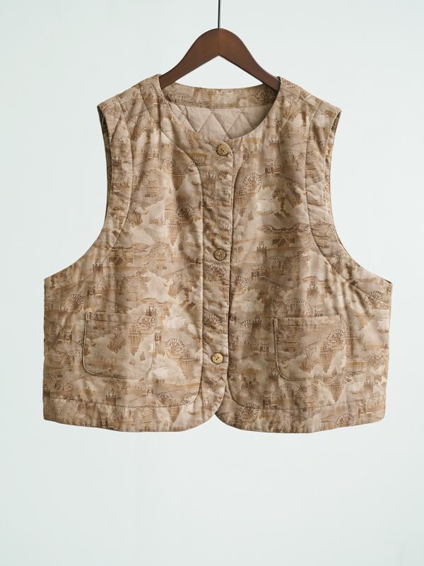 燕燕~復古藍染印花對襟夾棉 全新中式椰殼扣加厚背心 ab2531501 