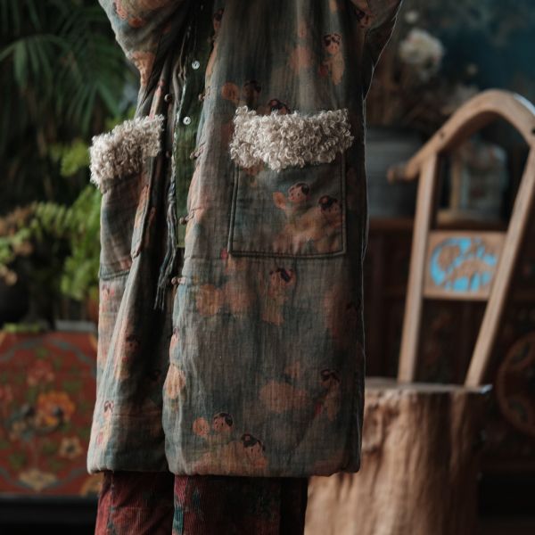 燕燕~秋季新款 復古斜襟盤扣羊捲毛夾棉棉衣棉服背心 外套 ab2224101 (娃娃款） 