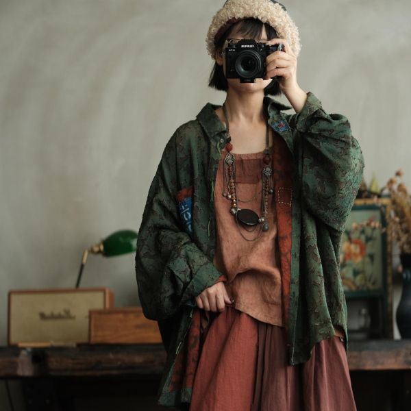 燕燕~復古文藝寬鬆氛圍感寬鬆大襯衫 ab226801 （可搭配成套裝） 