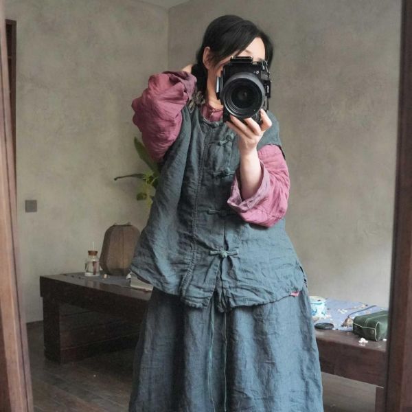 燕燕~高品質色織亞麻亞麻寬鬆休閒無袖背心 可加購長裙配一整套 