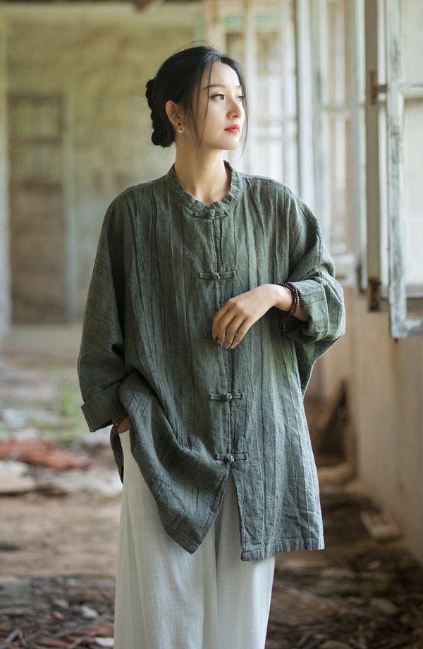 燕燕~夏秋款 棉麻商品~苧麻紮染 盤扣開衫寬鬆禪意茶服唐裝上衣外套 長袖棉麻衫 