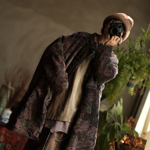 燕燕~秋冬款 文藝復古寬鬆粗條絨夾棉棉衣外套 長袍 ab214501 0 