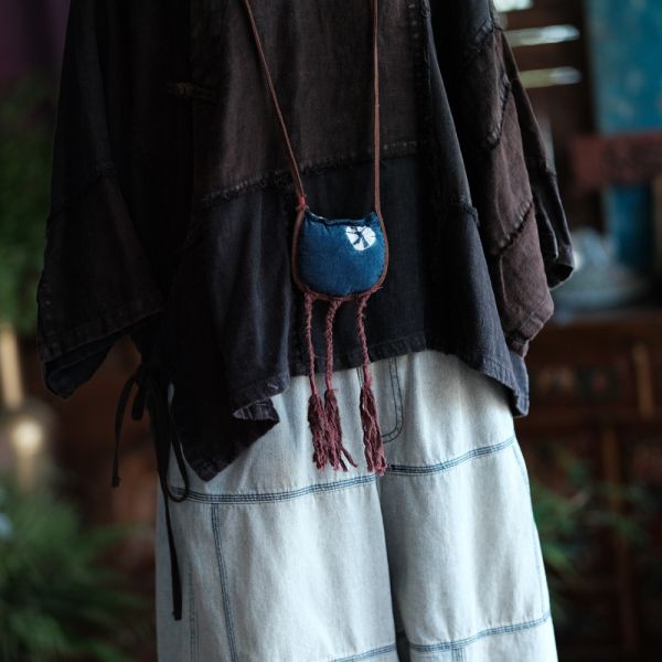 燕燕～早秋新款. 純亞麻重工水洗刺繡小荷包百搭配飾項鍊. abG01801 