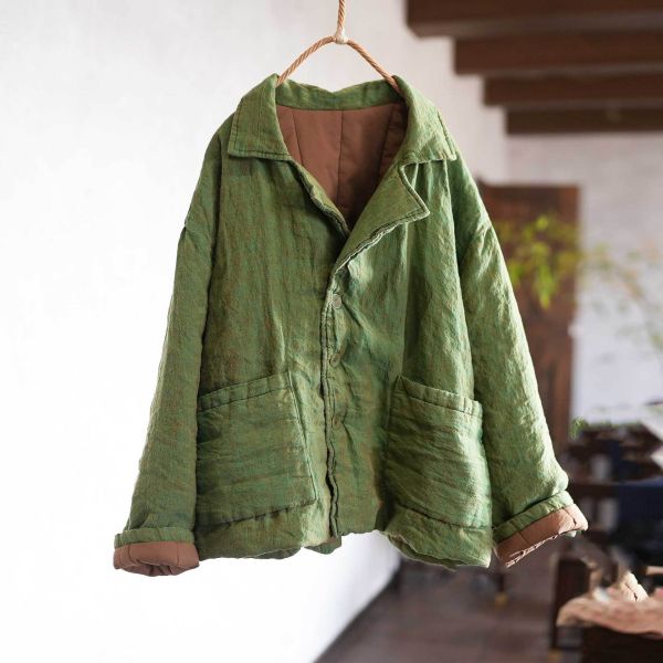 燕燕~厚棉衣過冬必備 色織亞麻 大版寬鬆 西服外套 