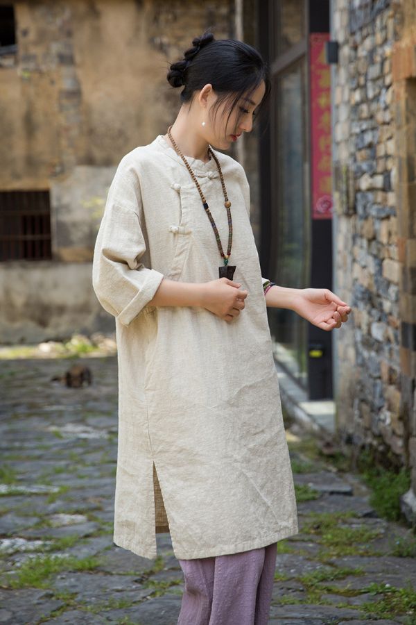 燕燕 夏款 苧麻國風禪意仙氣茶服個性旗袍式上衣 
