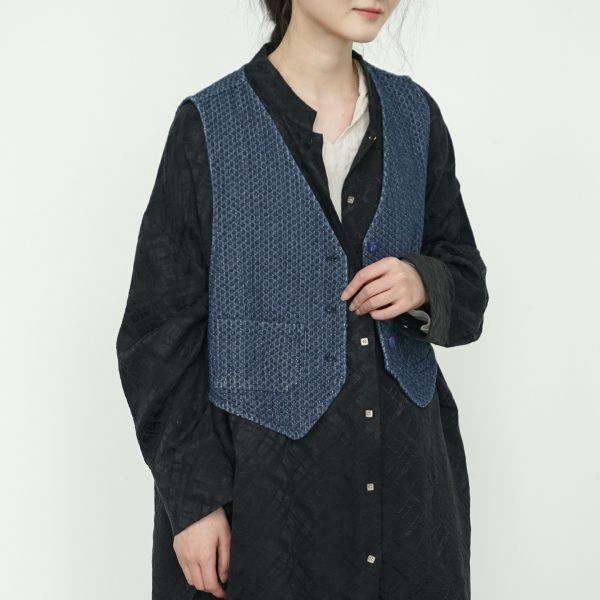 燕燕~秋季華夫格牛仔棉做舊 復古寬鬆混搭背心 ab2519801 