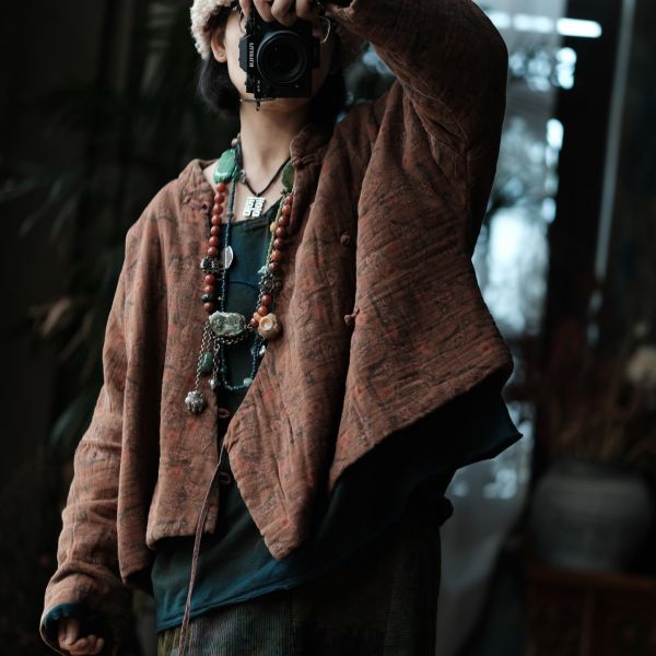 燕燕~秋冬新款 文藝數位印花純棉斜襟棉衣外套    ab193301 