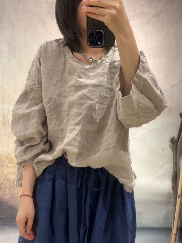 燕燕~亞麻~復古繫帶套頭小衫...上衣 