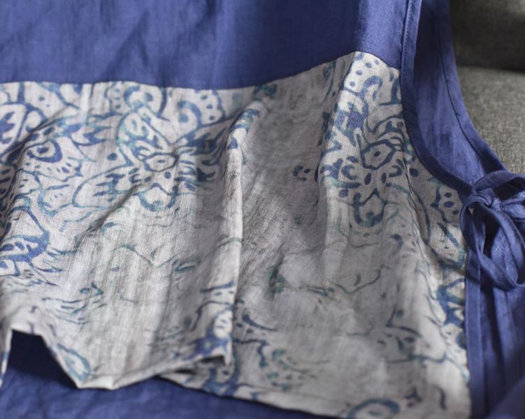 燕燕~春夏款 原創棉麻女裝文藝復古數位印花坎肩撞色無袖背心上衣 