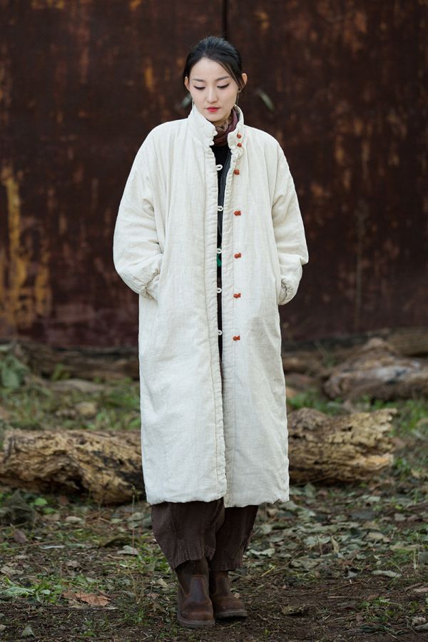 燕燕~冬季新款 寬鬆復古砂洗盤扣長棉服夾棉保暖棉衣外套 長大衣 