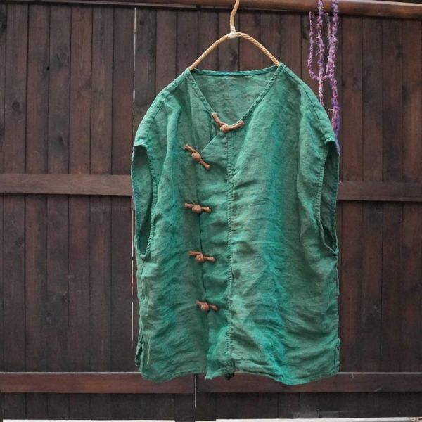 燕燕~高品質色織亞麻亞麻寬鬆休閒無袖背心 可加購長裙配一整套 