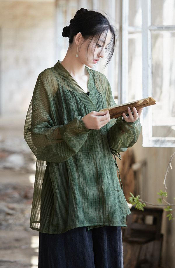 燕燕~天絲～禪修飄逸清涼女式防曬開襟衫 上衣 外套 