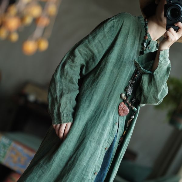 燕燕~春季新款 高品質純苧麻.  寬鬆襯衫 麻袍. 洋裝。連身裙。  ab204101 