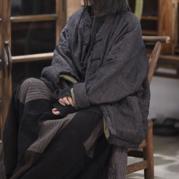 燕燕~復古立領盤口中式棉衣外套 