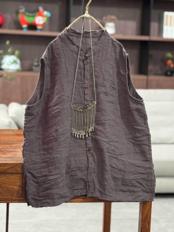 燕燕~高品質復古亞麻寬鬆休閒背心 