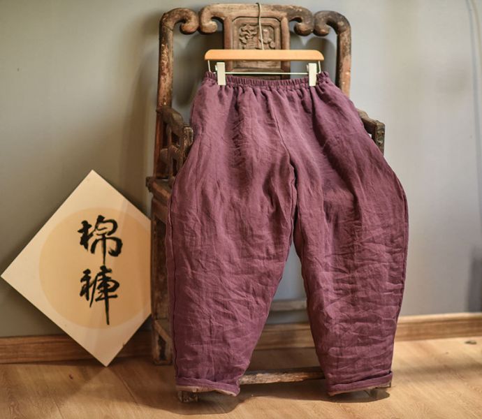 燕燕~棉麻商品~亞麻材質 秋冬款加棉寬鬆休閒闊腿蘿蔔棉褲 保暖長褲 