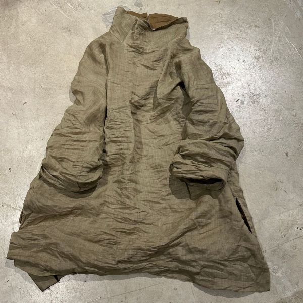 燕燕～秋季～復古苧麻雙層高領側開叉中長袍 中長款上衣 （純色款） 