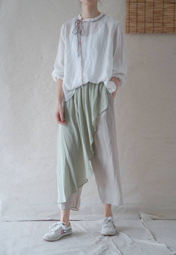 燕燕~棉麻商品 清涼款 撞色絲綿寬鬆漁夫褲 顯瘦百搭九分直筒褲 褲裙 民俗風寬褲 