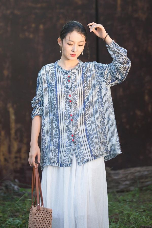 燕燕~夏季新款 42支莧麻文藝寬鬆氣質日常百搭女襯衫 外套 