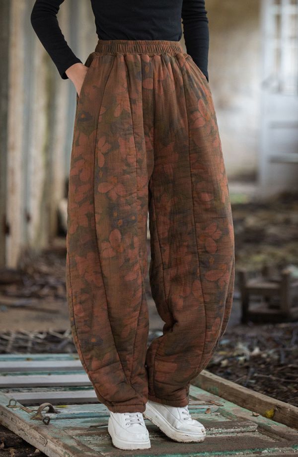 燕燕～秋冬新款 手染夾棉絎縫褲子12片拼接文藝燈籠褲女式棉褲 