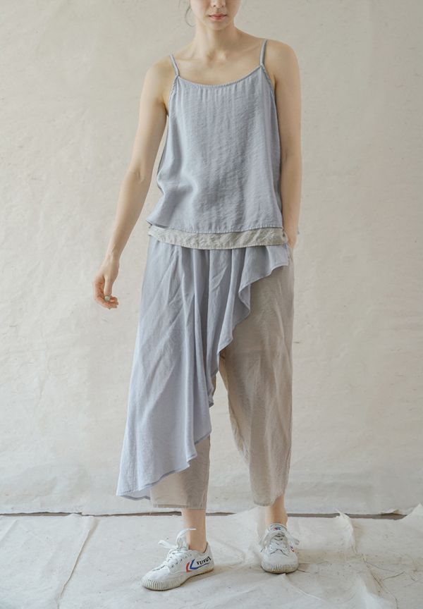 燕燕~棉麻商品 清涼款 撞色絲綿寬鬆漁夫褲 顯瘦百搭九分直筒褲 褲裙 民俗風寬褲 