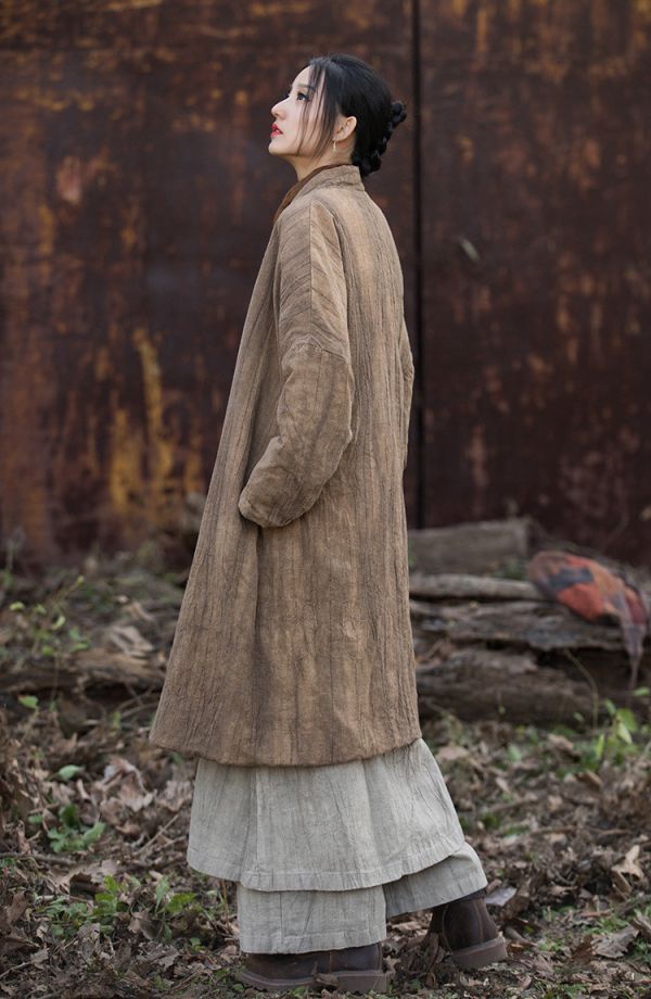 燕燕～冬季新款 手工紮染炒色做舊夾棉加厚禪長款棉衣外套 