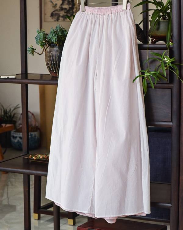 燕燕~棉麻商品~文藝清新飄逸雙層苧麻闊腿長褲寬鬆顯瘦直筒防曬休閒褲 民俗風寬褲 (全長內裡） 