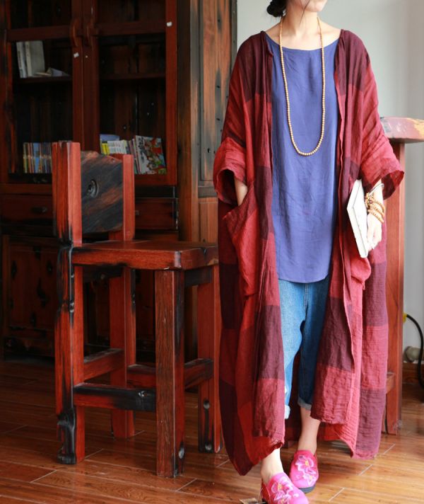 燕燕棉麻～純亞麻 棉麻水洗色織寬鬆防曬上衣 大外披外套 長袖棉麻衫 ab099001 