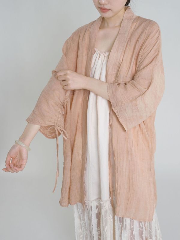 燕燕~春夏款. 皺麻 復古百搭寬大抽繩防曬外套.  ab2316001 