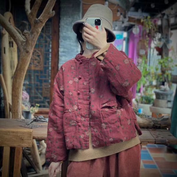 燕燕~棉麻商品~純亞麻。復古文藝仿香雲紗印花棉衣外套  ab191201 