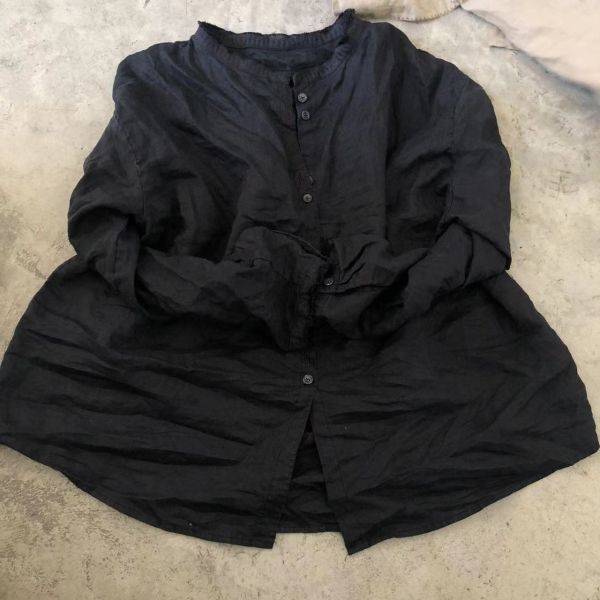 燕燕~早秋款 加厚苧麻 文藝復古立領毛邊做舊水洗開襟衫上衣 棉麻衫 