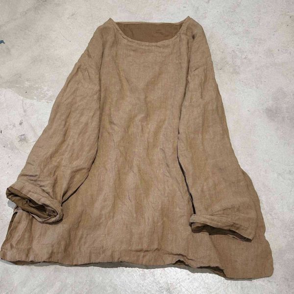 燕燕~亞麻 雙層套頭中長內搭外搭衫 上衣 ab27101 