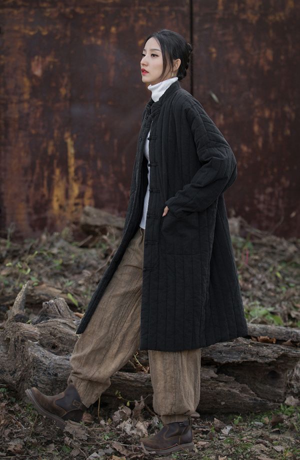 燕燕~秋冬新款    夾棉加厚保暖炒色絎縫長外套 盤長棉服棉衣外套 