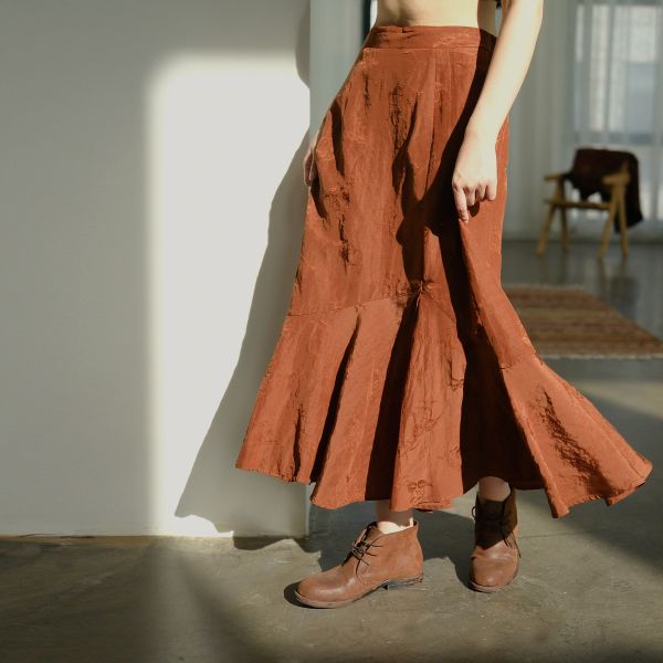 燕燕～天絲亞麻提花 復古優雅高級感魚尾 顯瘦開衩長裙    ab2302101 