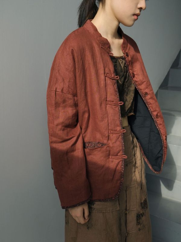 燕燕~棉麻商品~亞麻 復古立領加厚棉衣 對襟夾棉外套.    ab2322101 