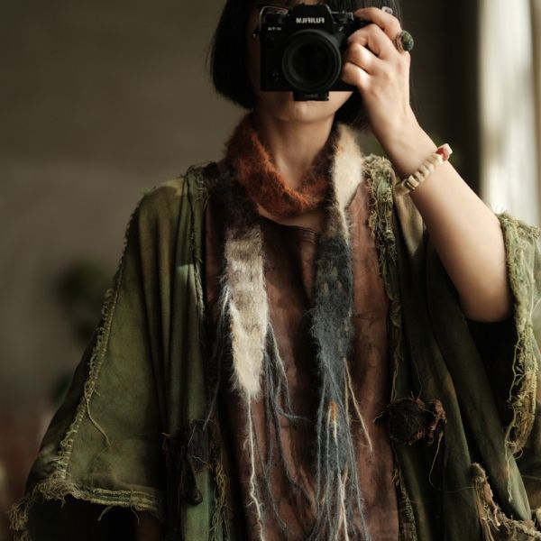 燕燕~秋冬新款 復古文藝手工編織長絨羊毛段染細圍巾 髮帶 abSC08301 