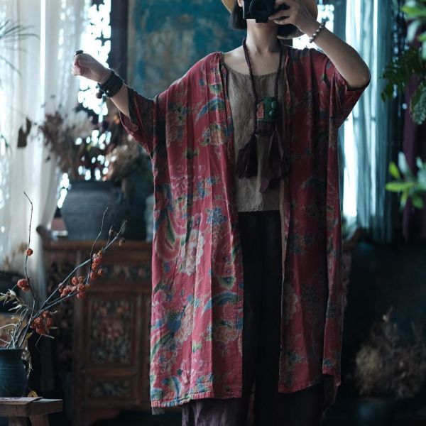 燕燕～雙層棉紗. 復古舊感 舒適寬鬆防曬衣大外披上衣 外套。ab195901 
