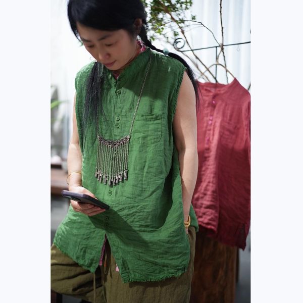 燕燕~高品質復古亞麻寬鬆休閒背心 