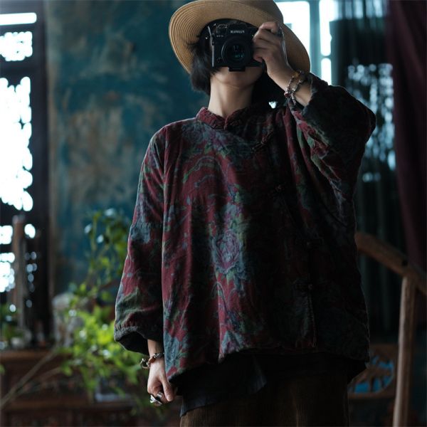 燕燕~秋冬新款 棉麻     寬鬆斜襟盤扣棉衣外套 上衣。  ab212401 