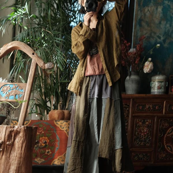 燕燕~復古水洗苧麻寬鬆襯衫 文藝穿搭開襟衫 ab204001 (可搭一套） 