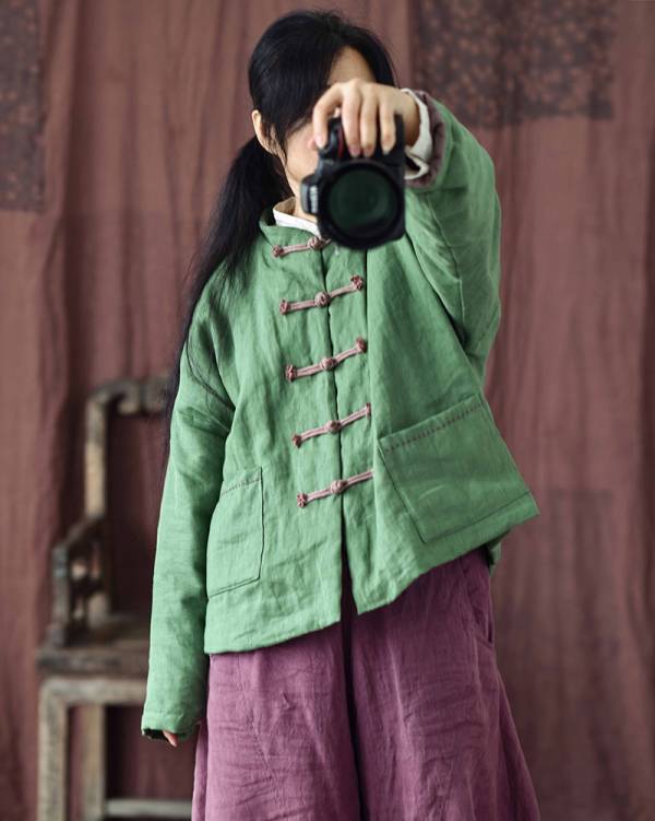 燕燕~棉麻商品~亞麻材質  復古短款女式小棉襖棉服盤扣棉衣外套 