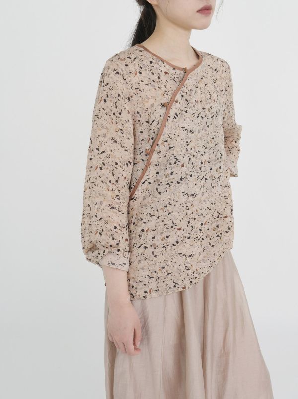 燕燕~夏季新款 輕中式碎花苧麻襯衫 茶服上衣遮陽衣 ab2316301 